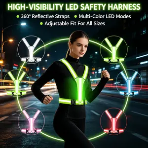 LED Reflective Vest with Light, 3 Flashing Modes, High Visibility Safety Gear, Adjustable LED Running Vest, USB Rechargeable for Running Cycling Walking Men Women Kids Night Outdoor