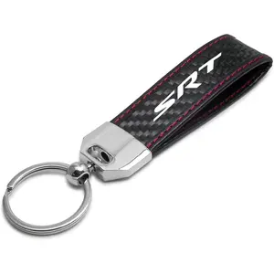 Made for Dodge SRT Logo Real Black Carbon Fiber Loop Strap Key Chain with Red Stitching