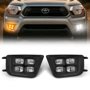 [LED FACTORY MART]4 Eyes Style LED Fog Lights with Amber Turn Signal for 2012-2015 Toyota Tacoma Dual-Function Bright White DRL & Amber Signal IP68 Waterproof