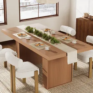 70.8'' Modern Rectangular Dining Table for 6-10 – Spacious Tabletop, Fluted Legs, Built-in Storage, Contemporary Home Furniture – Grey/Natural/Nut-Brown Options