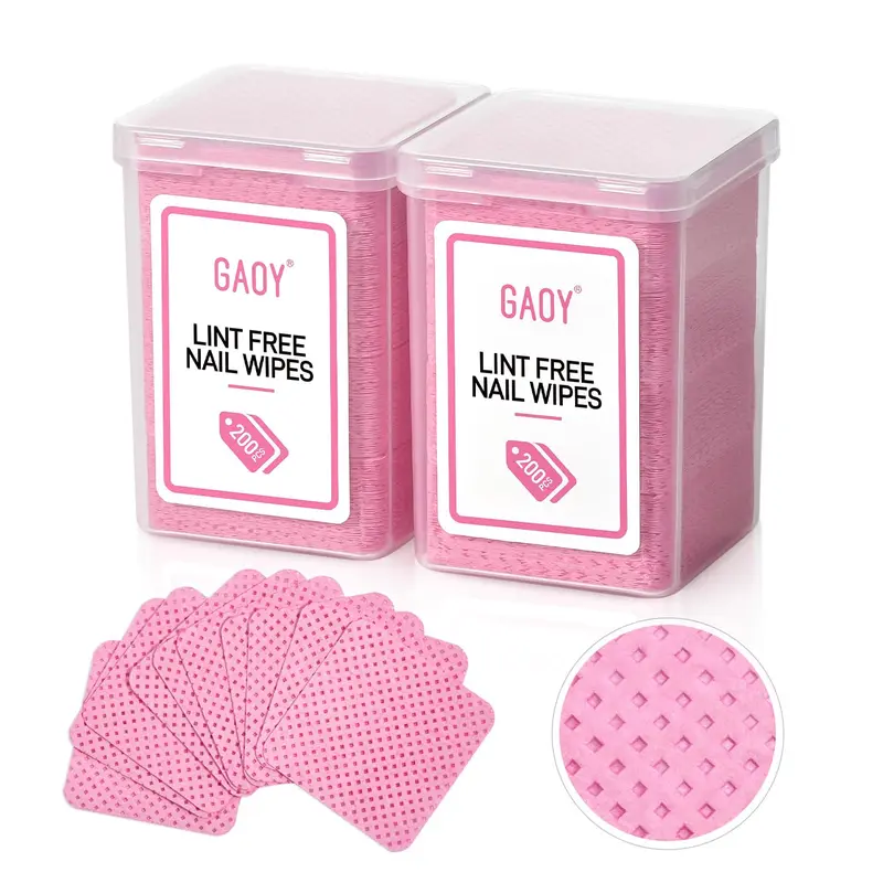 GAOY Lint Free Nail Wipes, 400 Pcs Nail Polish Remover Pads, Non-Woven Cotton Pads Gel Cleaning Wipes, Manicure Supplies for Professional Salon and DIY Art