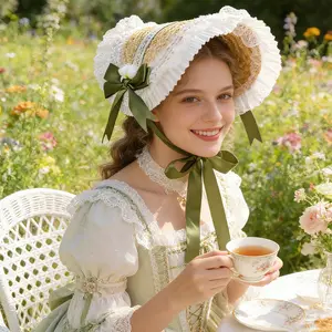 Women's Lolita Woven Decorative Hat Lace Bow & Floral Pastoral Style Hair Accessory Cap Tea Party Lolita Outfit Matching Accessory