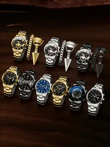 Men's Fashion Business Wristwatch Set + Necklace + Bracelet + Ring, Perfect Gift for Birthday Party Father's Day Teacher's Day Thanksgiving