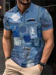 Paris Logo Digital Print Cowboy Style Polo Shirt for Men Trendy Casual Wear Comfortable Fit Breathable Fabric Fashionable Design