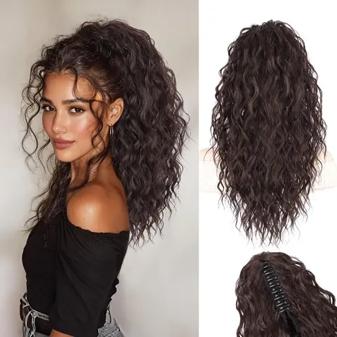 Yetta Beauty 18-in Curly Wave Clip-in Ponytail Extension - Lightweight Synthetic Wavy Hairpiece, Fluffy Texture for Fuller Look, Hair Extensions Clip In for Black Girls, Black Brown to Ash Blonde Blend, Easy All Day Wear, Thinning Hair Fix