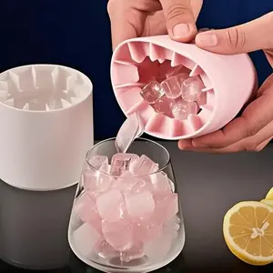 Silicone Ice Cube Mold, Durable Round Ice Block Maker with Lid, Silicone Ice Tray, Ice Molds, Kitchen Utensils and Tools, Home Bar Accessories