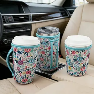 Set of 3 Tea Coffee Mug Cup Sleeves, Ice Hot Drinks Holder, Insulated Thermal Cover, Foldable Portable with Non-Slip Handle, Drink Carrier in Cup Holders, Drink Carrier In Cupholder