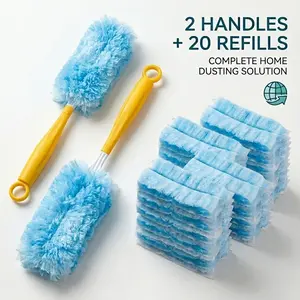 22PCS Electrostatic Duster Cleaning Kit with 2 Yellow Handles and 20 Refill Heads, Disposable Blue Dusting Brushes for Home Car Furniture Keyboard and Gap Cleaning, Heavy Duty Dust and Pet Hair Remover