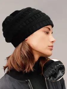 Women's Fitted Beanie Hat, Thick Knit Design, Warm Winter Accessory, Elastic Hair Protection, Stylish & Practical Daily Wear