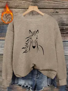 Women's Fitted Round Neck Horse Sweater, Long Sleeve, Soft & Cozy Knitwear, Casual Style for Fall/winter, Daily Wear & Commuting
