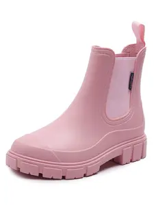 Fashion Knit Patchwork Waterproof Rain Boots, Thick Sole Anti-Slip Chelsea Boots, Outdoor Short Rain Shoes, Multiple Colors Available, Waterproof Wellington Boots