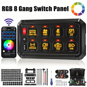 VASTFIRE 8-Gang Universal Switch Panel - Bluetooth APP Control, 80A Circuit Breaker, RGB Backlit, 12V/24V Waterproof Aluminum Alloy Box for Off-Road Trucks, RVs Lighting & LED Lights