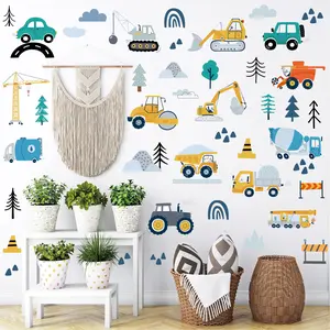 Construction Vehicle Wall Decals - 90pcs Reusable Peel And Stick Vinyl Stickers For Kids' Room  & Playroom Removable Truck Decoration