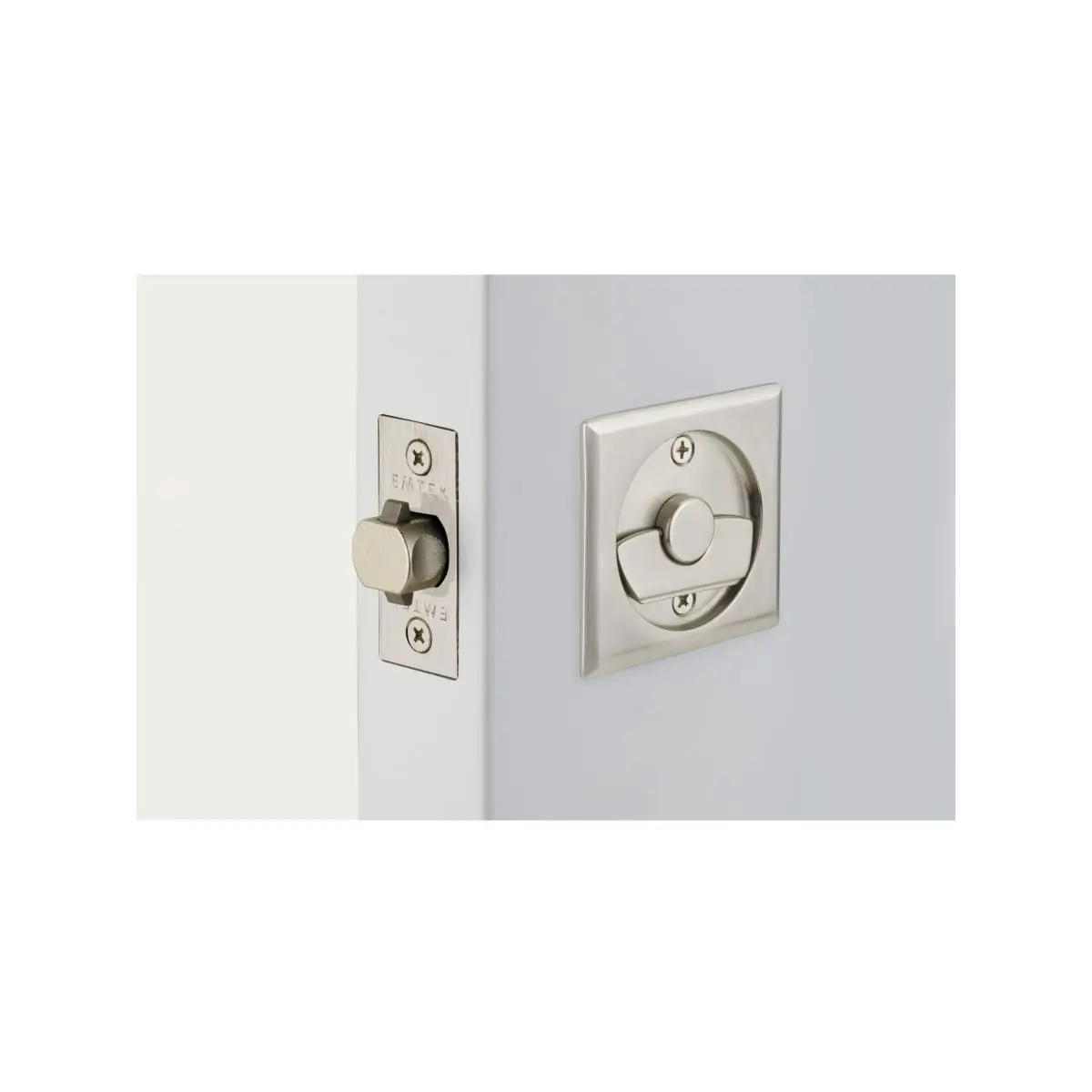 Emtek 2134US15 Square Passage Pocket Door Tubular Lock - Satin Nickel Finish, Door Locks with Passage Strike Plate, Easy to Maintain, Mix and Match, Wipe Clean