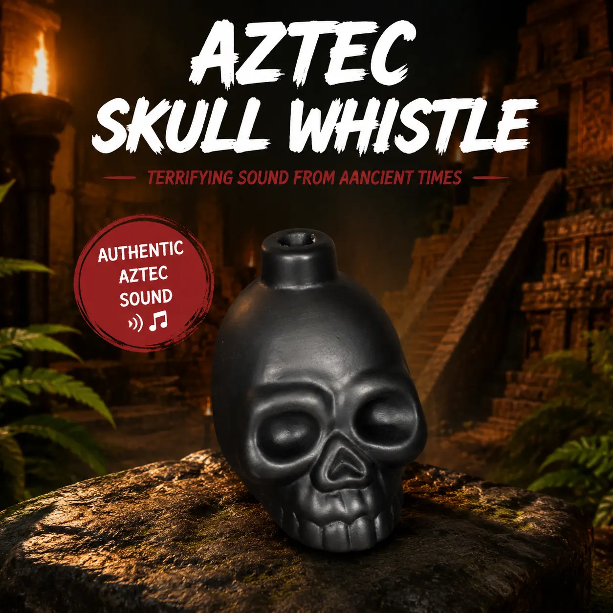 Black Skull Aztec Death Whistle - Unisex Loud Wind Instrument by Deekec International, Honors Aztec Values, Terrifying Sound, Pull Pranks & Self-Defense Whistle, Halloween Gift