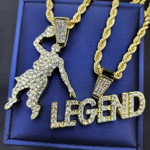 Slam Dunk Basketball Hoops & LEGEND Sports Gold Plated Pendant & 4mm 24" Rope Chain Hip Hop Jewelry Fashion Necklace Gift Set