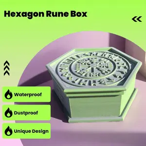 Viking Rune Storage Box Green Hexagonal Design with Detailed Rune Engraving for Collectors High-Quality Craftsmanship
