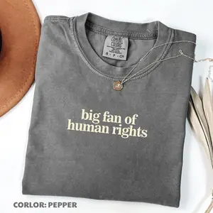Comfort Colors Big Fan of Human Rights Minimalist Tee, No Human is Illegal T-Shirt, Radicalized by Decency Retro Graphic Tee for Empathy