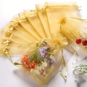 Golden Sheer Organza Drawstring Bags, 100-Pack, Perfect for Party Favors, Weddings & Christmas Gifts, 10.16x11.99cm Size, Gift Packaging, Gift Wrapping