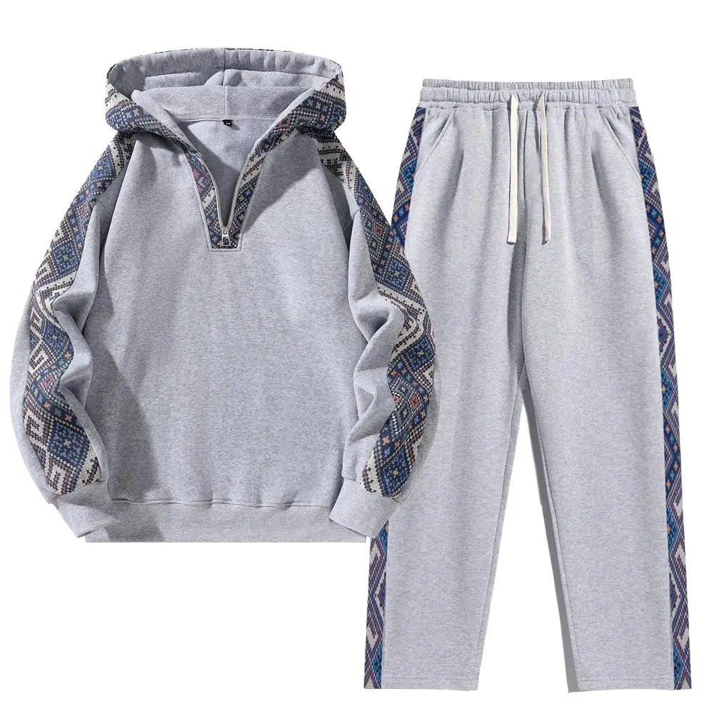 Ethnic-style two-piece set: quarter-zip hooded sweatshirt + fleece warm pants. Unisex outdoor casual wear available in multiple colors. TikTok Shop Spring Glow Up — hoodie, set.