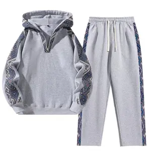 Ethnic-style two-piece set: quarter-zip hooded sweatshirt + fleece warm pants. Unisex outdoor casual wear available in multiple colors. TikTok Shop Spring Glow Up — hoodie, set.