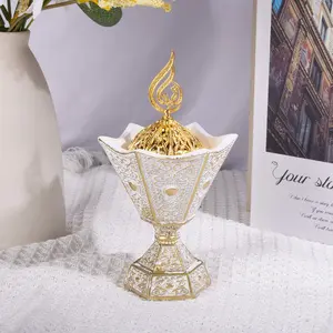 Luxury Middle Eastern Resin Scented Incense Burner | 2 Color Options (Black/White) | Ornate Golden Filigree Decor for Living Room, Meditation & Gifting | Home Fragrance Decor