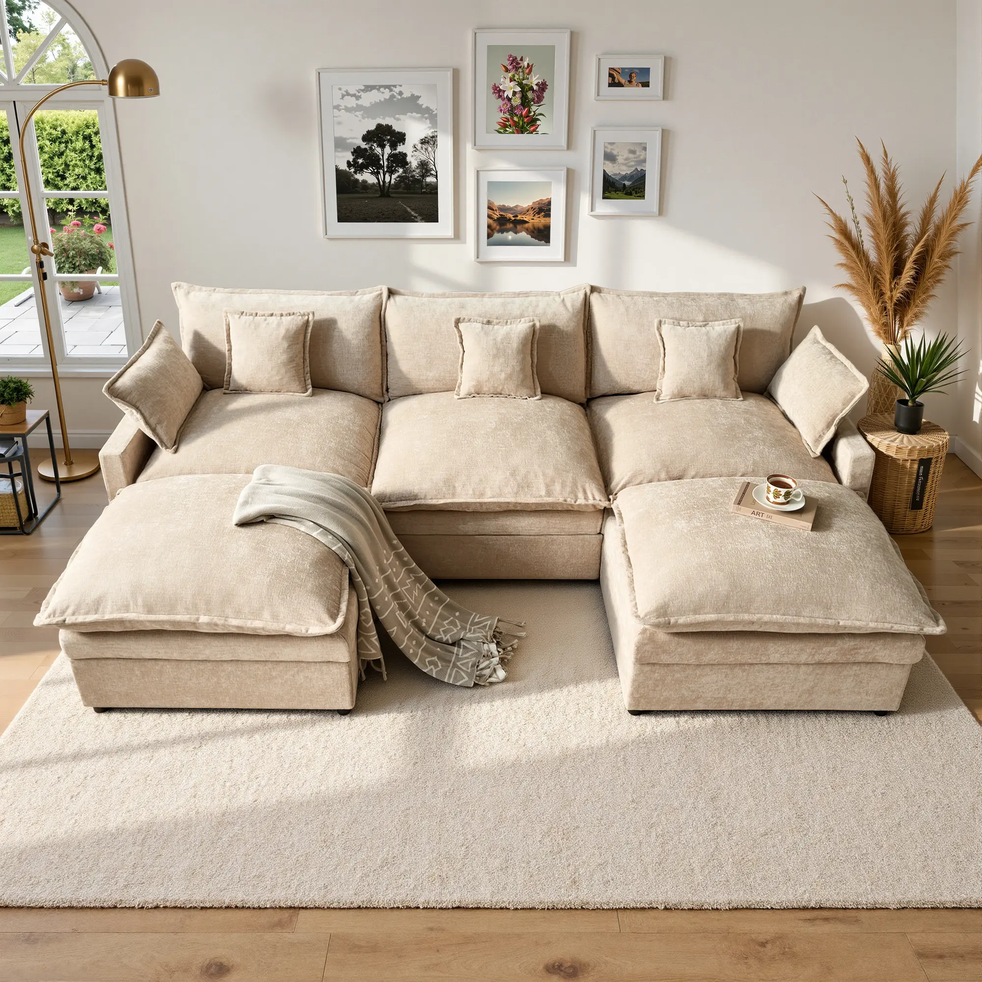 ALTRIGUS Modular Sectional Sofa, Comfy Cloud Couch Sectional Sofa with Ottoman, Chenille Sofa Sleeper Deep Seat Sofa with Throw Pillows for Living Room