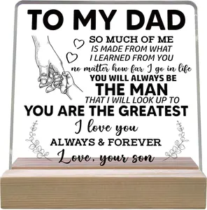Father's Day Gift  Dad from Son, Father's Day Thanksgiving Birthday Gifts for Dad Daddy, To My Dad Acrylic Plaque with Wood Base, Home Office Keepsake Presents for Dad, 4x4 Inch-B06
