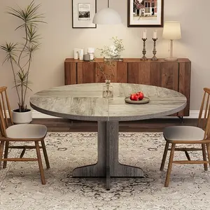 Round Dining Table for 4, 47 Inches Dining Room Table with Wooden Base, Circle Kitchen Dinner Table for Dining Room, Kitchen, Living Room (Table Only)