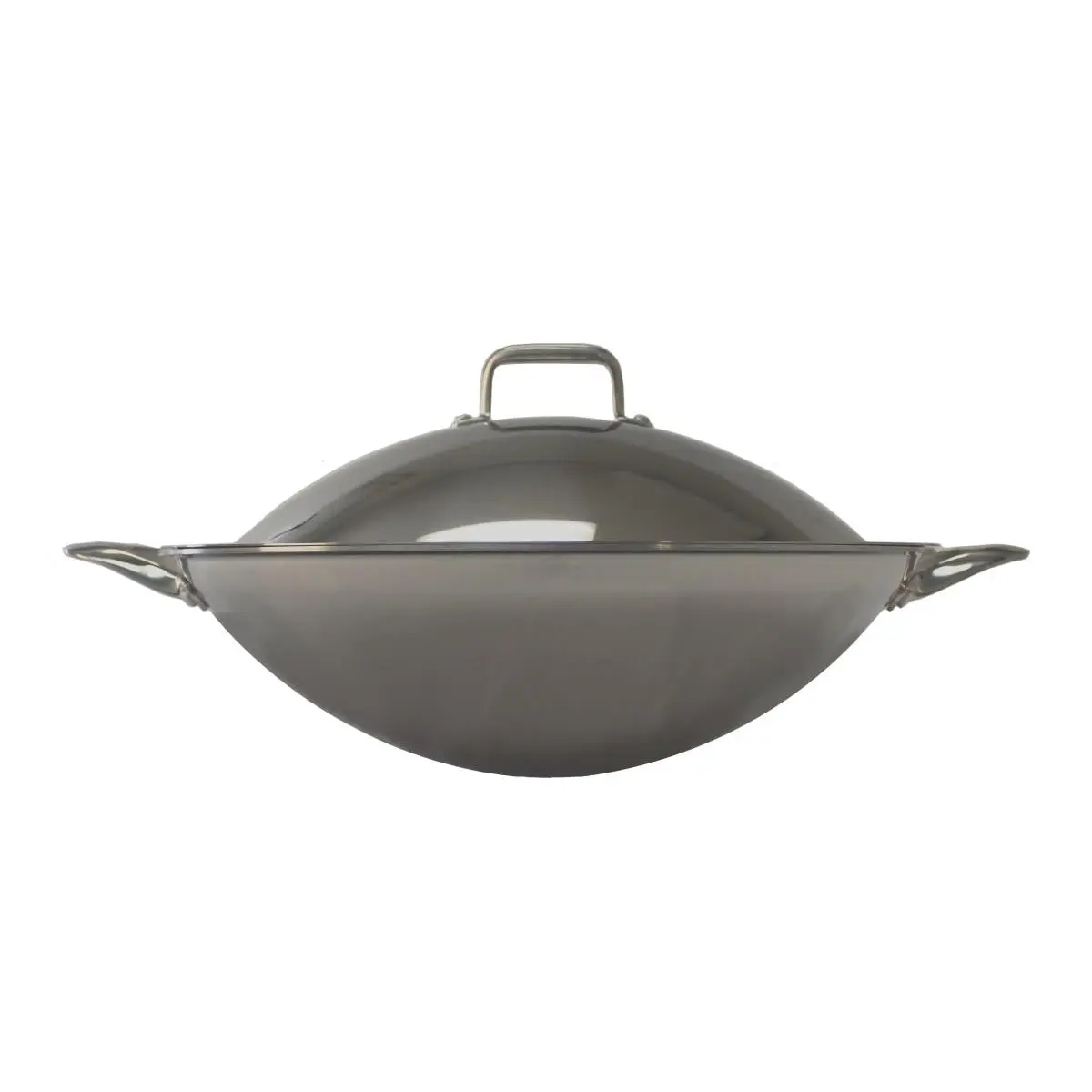 Stainless Silver Stainless Steel Wok - 16.5 in. Dia. Frying Pan with Sturdy Handles, Cover, Induction & Stove Compatibility, Pans & Woks Cookware, Stainless Silver Pans & Woks