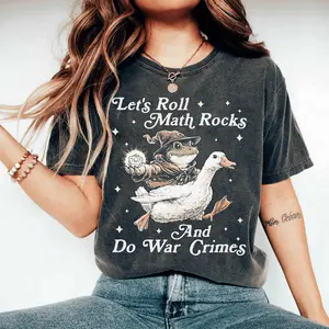 Let's Roll Math Rocks And Do War Crimes Shirt, Funny Frog Wizard Tee, Chaotic TTRPG Goose Rider, Nerdy D20 Dice Gift for Gamer