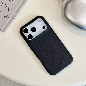 Compatible with iPhone 17 Pro Max, 16, and 15; lychee-texture phone case made of TPU, featuring a raised camera protection design, anti-smudge material, fingerprint resistance, and clear tactile feel.