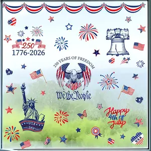 250th Anniversary Patriotic Window Clings Double-Sided Static Decorations for Patriots Day Memorial Day 4th of July Stars Fireworks Window Decals for Home Office School Party Storefront Café