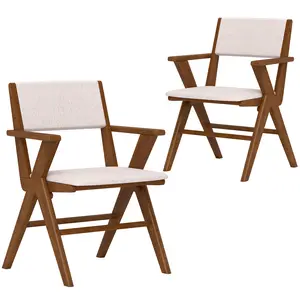 COSTWAY - Wooden Dining Chair with Rubber Wood Frame Set of 2-Walnut