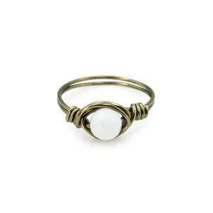 Moonstone Hematite Wire-Wrapped Ring