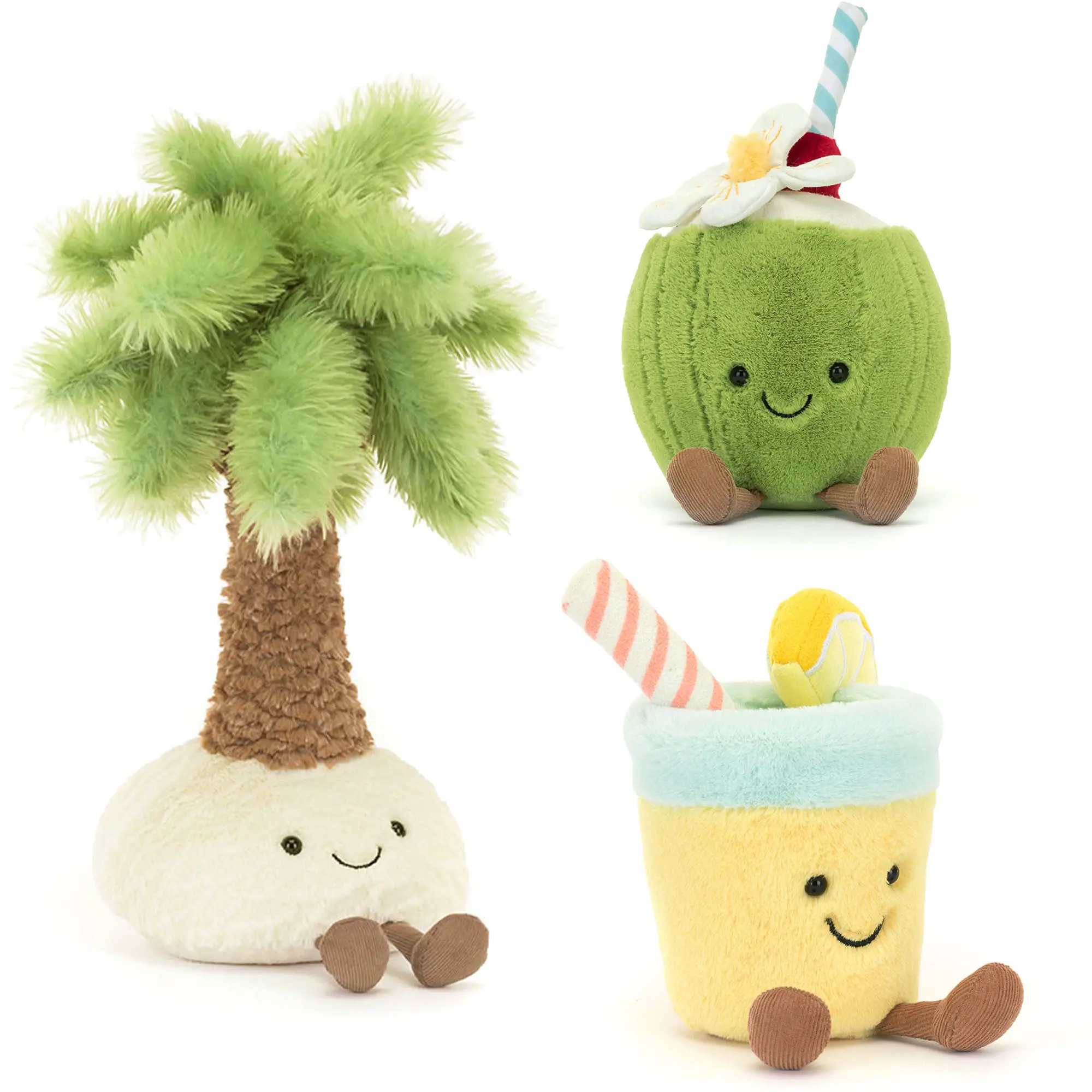 Jellycat Amuseables Aruba Coconut Plush Toy, Amuseables Lemonade, Pammie Palm Tree Soft Stuffed, Cute and Cuddly Gift for Kids, Babies, Collectors, Home Decor, Fun Plush Toy, Keychain
