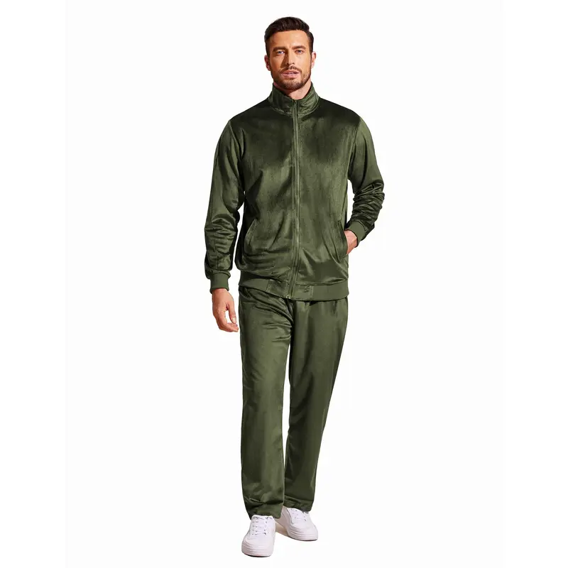 COOFANDY Mens 2 Piece Velour Tracksuit Full Zip Jackets Pants
