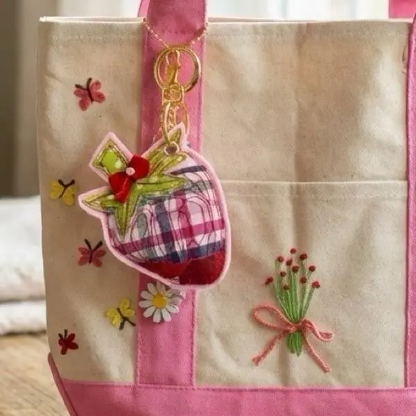 Patchwork strawberry stuffed keychain