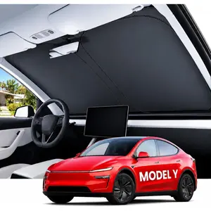 REEVAA Upgraded for Tesla New Model Y 2016-2026 (Juniper) Windshield Sunshade [Tailored Fit, 99% Sun Protection] Foldable Sun Shade Car Accessories with Storage Bag
