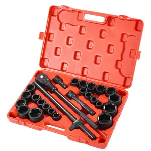 VEVOR 3/4 in Drive Impact Socket Set, 27 Pieces SAE 7/8 in to 2 in and Metric 22 mm to 50 mm, 6 Point Cr-V Alloy Steel for Auto Repair, Includes Extension Bars, Ratchet Handle and Storage Case Wrench Set