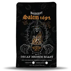 Salem 1692 Decaf Roast -                       Don’t let the word decaf fool you. This single-origin Nicaraguan Robusta Coffee still packs bold character in every cup. Smooth yet full-bodied, with all the flavor and none of the caffeine