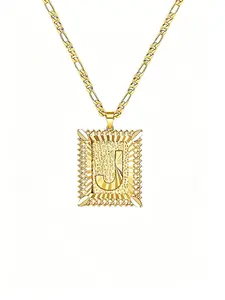 Hip Hop Initial Necklace, 18K Gold Plated, Stackable Figaro Chain, Bold Textured Pendant, Trendy Accessory for Graduation Parties & Everyday Style, Personalized Square Pendant, Unisex, Perfect Graduation Gift for Him/Her, Symbol of New Beginnings & Pride