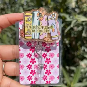 Here to Support My Book Badge Reel – Cute Retractable ID Holder, Teacher or Nurse Badge Clip, Book Lover & Coworker Gift