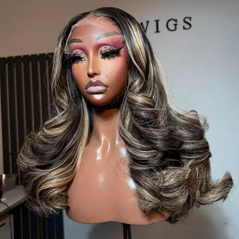 Blonde Highlight Wig Human Hair 13x6 13x4 Body Wave Lace Frontal Human Hair Wigs P1B/27 180% Density  Highlight Blonde Colored With Baby Hair Wave For Women