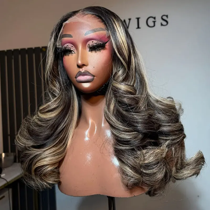 Blonde Highlight Wig Human Hair 13x6 13x4 Body Wave Lace Frontal Human Hair Wigs P1B/27 180% Density  Highlight Blonde Colored With Baby Hair Wave For Women
