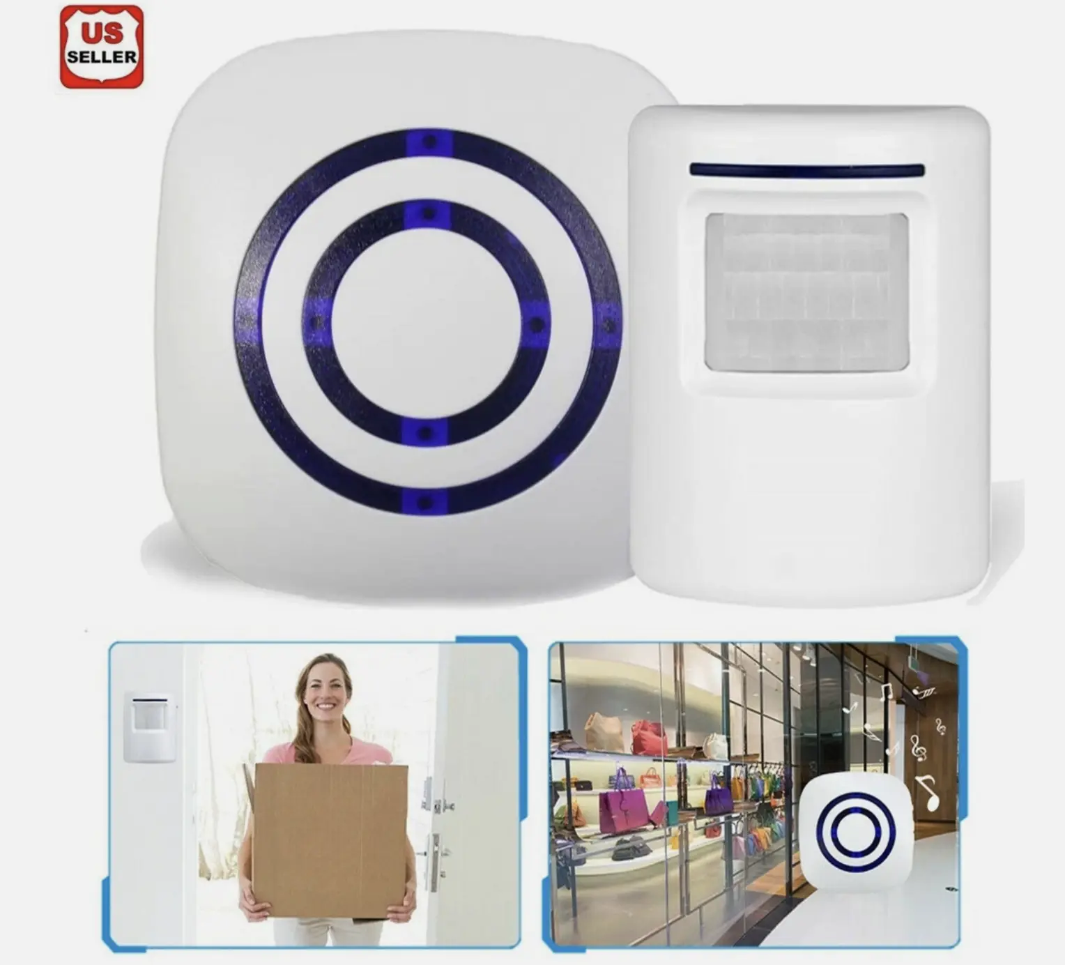 Wireless Entry Doorbell with Motion-Activated Sensor Detector, 500ft Range, LED Real-Time Alerts, AC 110V AC Power Supply, Adjustable Volume – Home Security for Driveways, Door & Window Monitoring