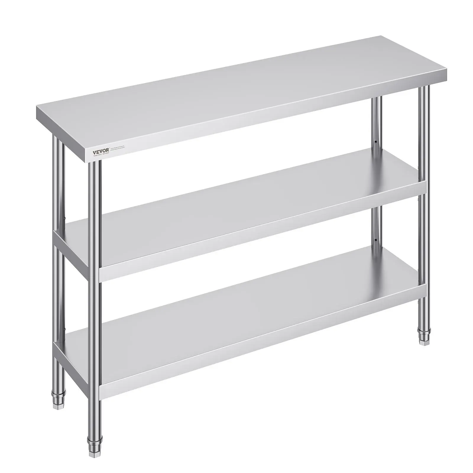 【Fallpicks】VEVOR Stainless Steel Food Prep Table, 14 x 48 x 34 Inch Commercial Kitchen Worktable, with 2 Adjustable Undershelf, Heavy Duty Prep Table Metal Work Table for BBQ, Kitchen, Home, and Garage