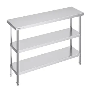 【Summervibes】VEVOR Stainless Steel Food Prep Table, 14 x 48 x 34 Inch Commercial Kitchen Worktable, with 2 Adjustable Undershelf, Heavy Duty Prep Table Metal Work Table for BBQ, Kitchen, Home, and Garage