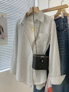 Women's Fashion Lapel Shirt Blouse with Chest Pocket, Striped Design, Stylish and Comfortable, Perfect for Daily Wear and Office