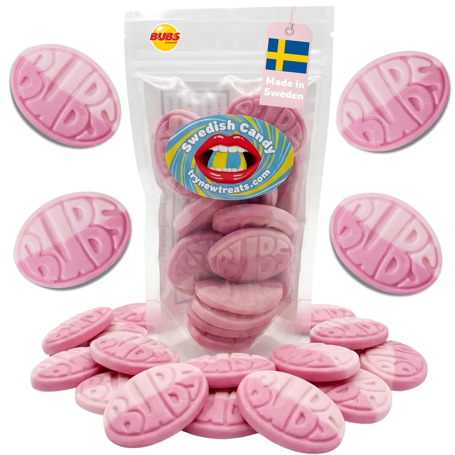 BUBS Wild Berry & Pomegranate Ovals Swedish Foam Candy, Sweet & Tangy Vegan Gelatin-Free Treat, Imported Candy from Sweden, Resealable 8 oz Bag